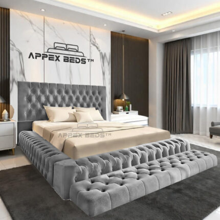 Modern Sleigh Chesterfield Bed Frame with Ottoman Storage