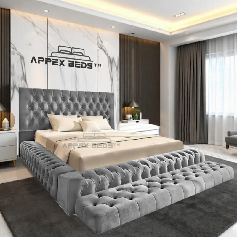 Luxury Bedroom Sleigh Bed UK – Upholstered Chesterfield Sleigh Bed