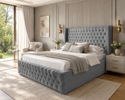 Florencia Luxury Wingback Bed Frame with Tufted Headboard and Footboard