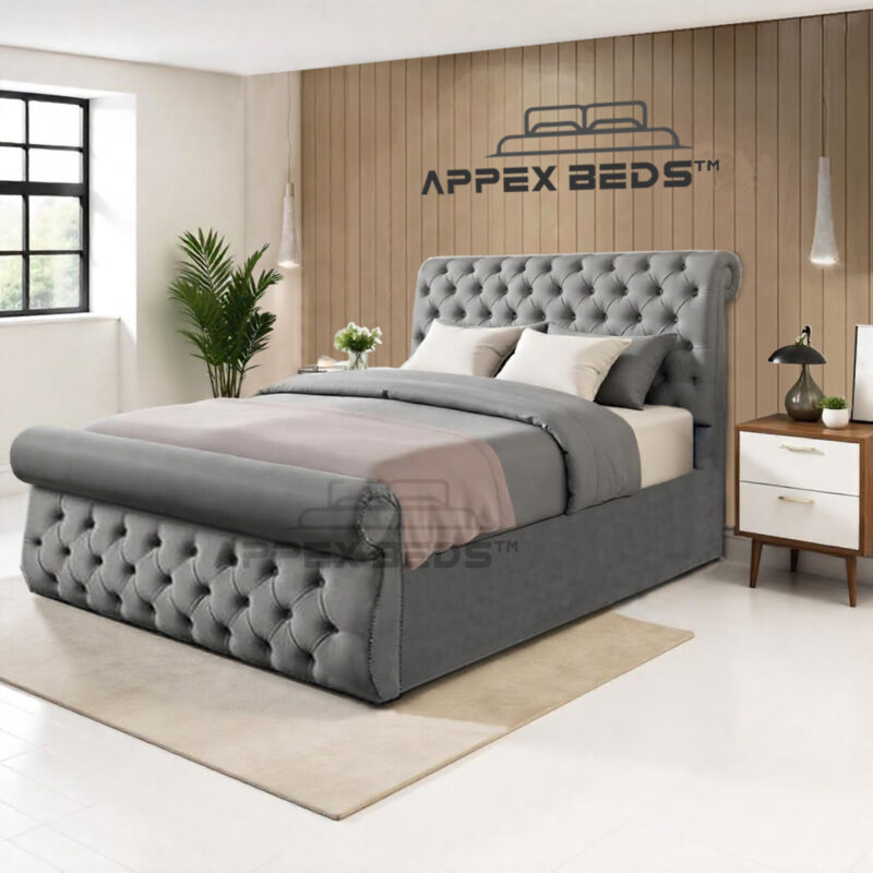Chesterfield Sleigh Bed with Memory Foam Mattress UK
