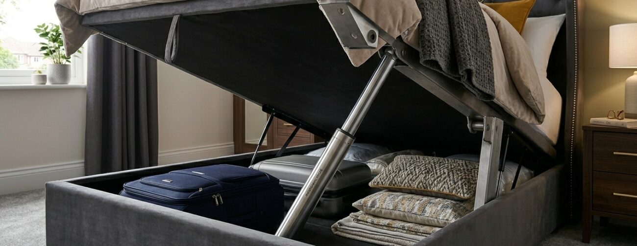 king size ottoman bed gas lift mechanism open with storage UK