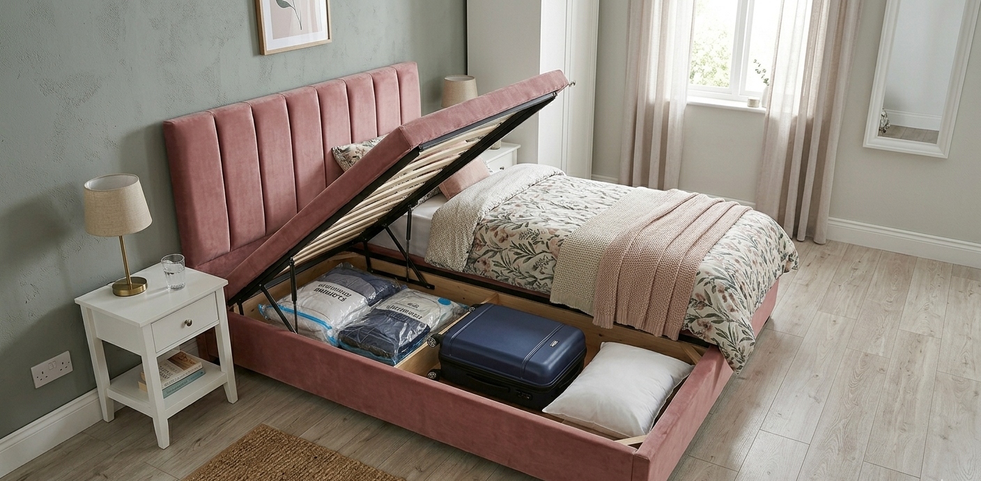small double ottoman bed storage open compact UK bedroom