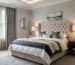 styled ottoman bed super king in luxury UK bedroom with upholstered headboard layered bedding and modern interior design ideas