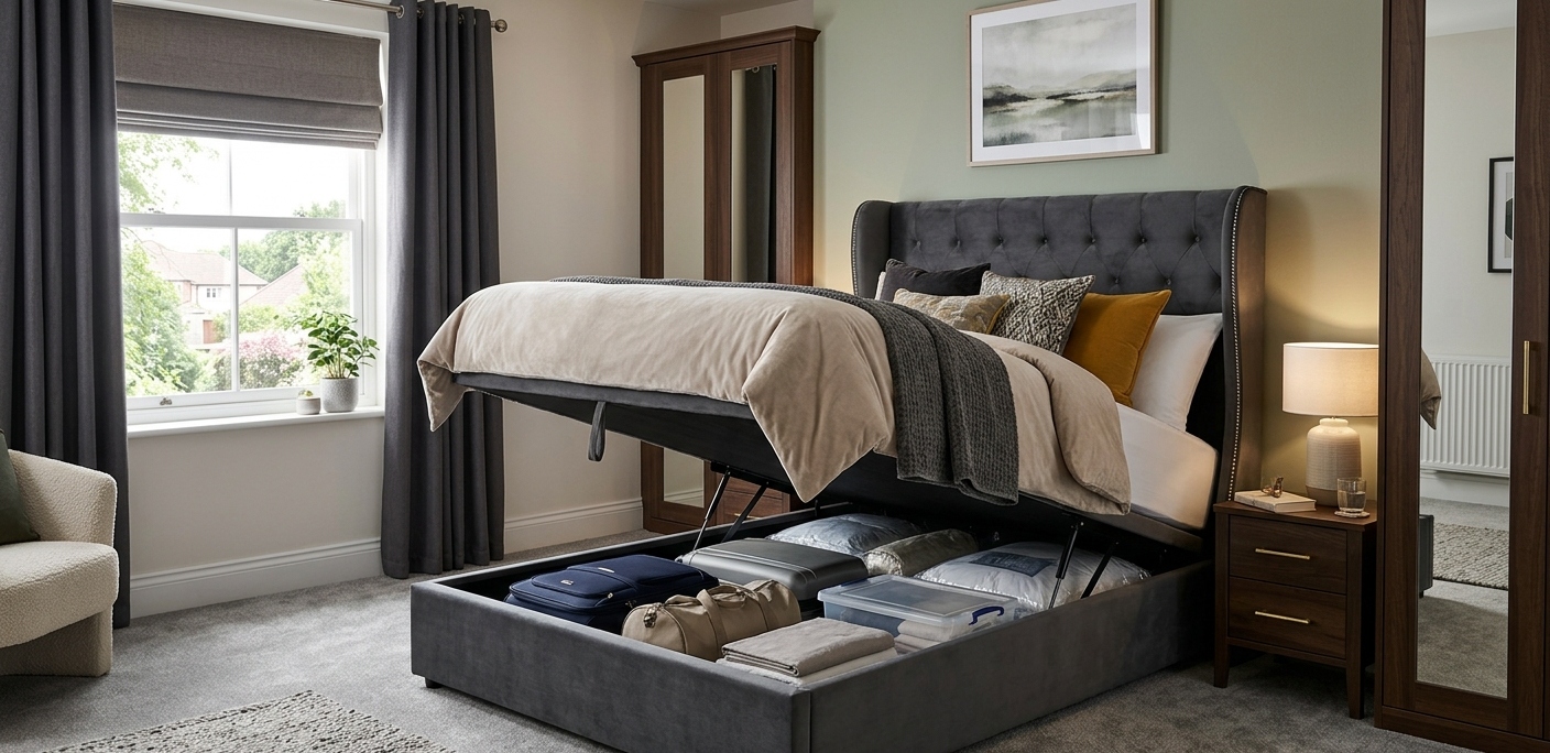 king size ottoman bed with storage open UK bedroom