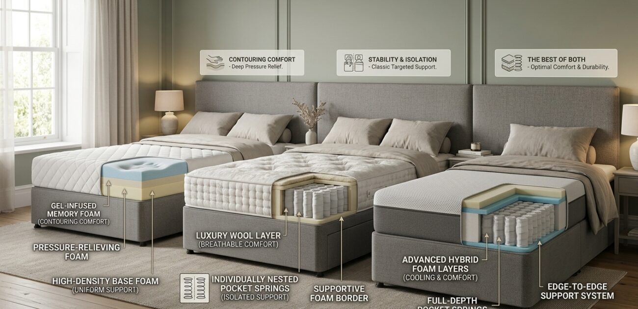 best divan base for memory foam hybrid and pocket sprung mattress showing even support and mattress compatibility UK
